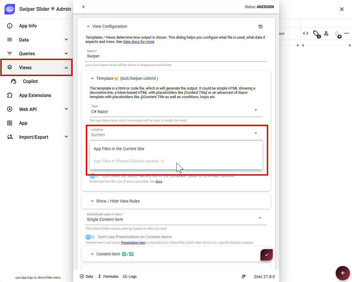 Change the view location to shared global storage