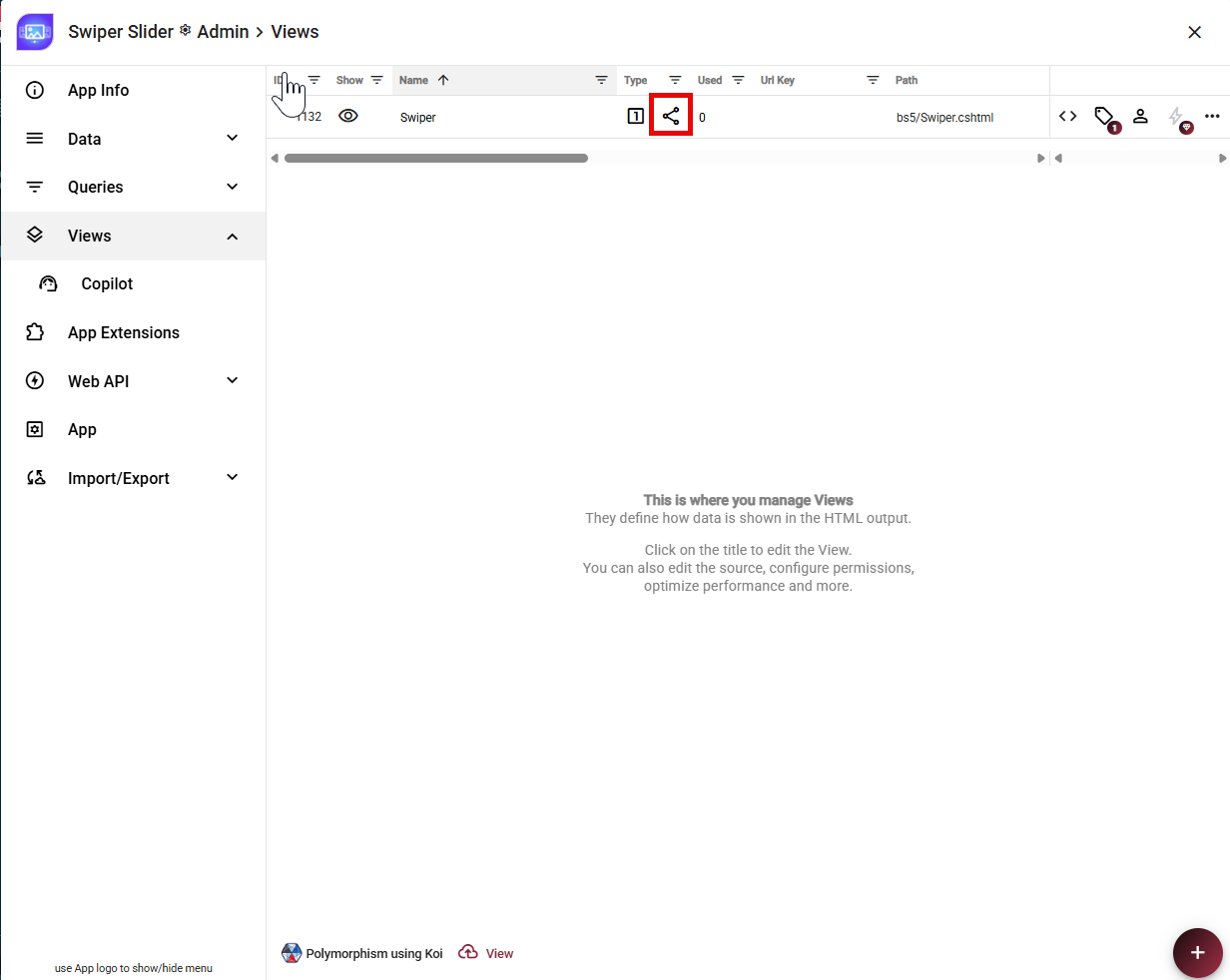 Shared icon confirming the view uses global storage