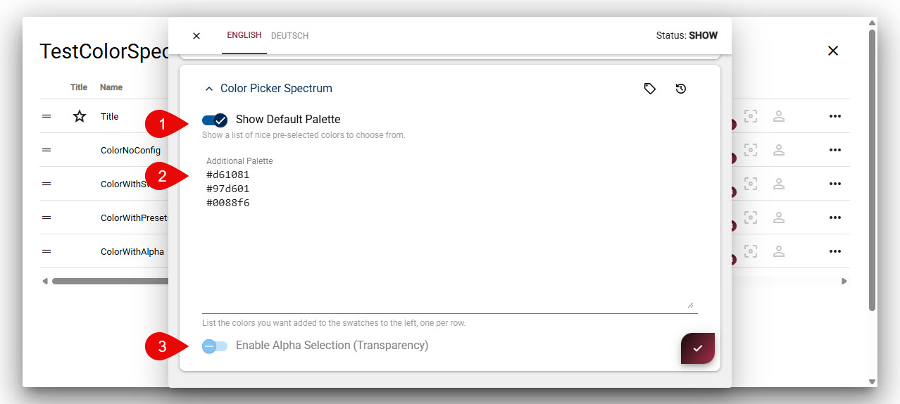 Color Picker Spectrum Configuration