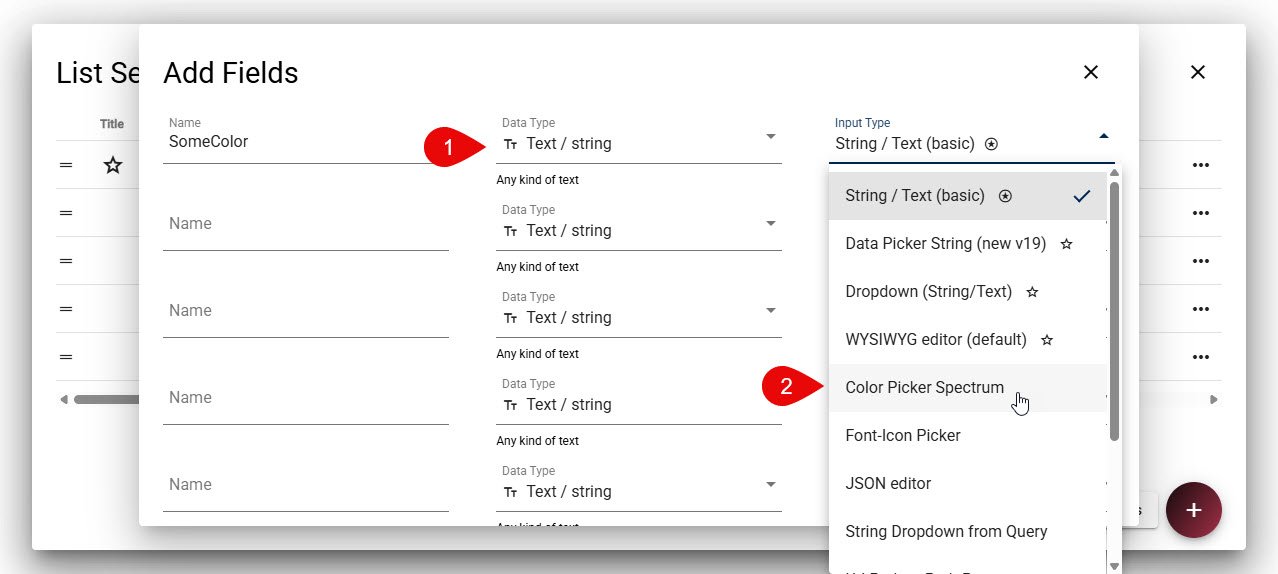 Color Picker Spectrum Field Type Selection
