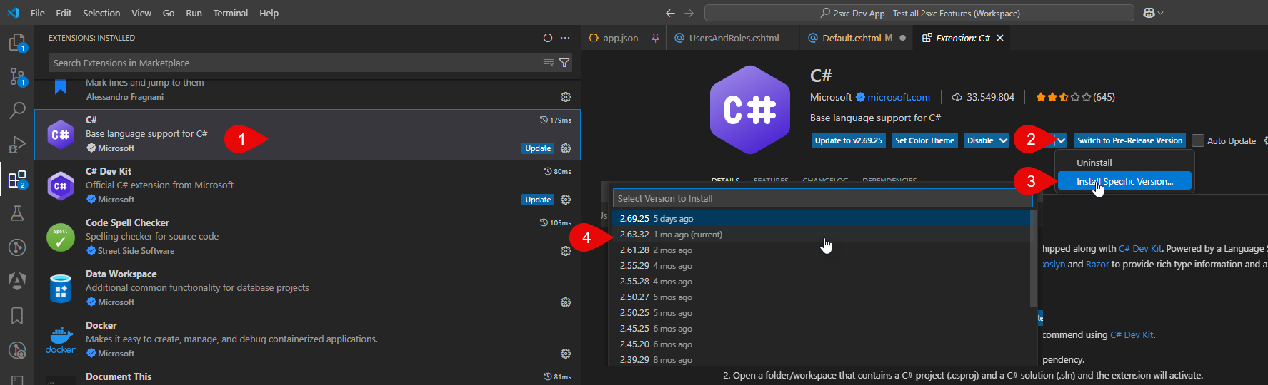 Downgrade C# Extension